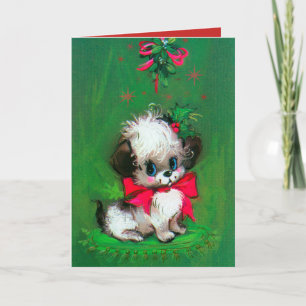 Rétro carte de Noël de chiot vintage de vacances