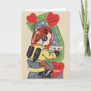 Rétro carte de Saint-Valentin d'astronaute de