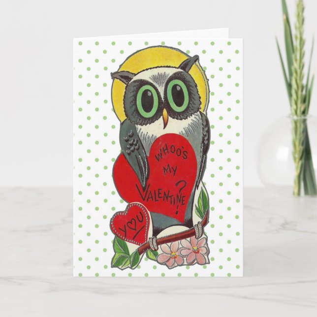 Rétro carte de Valentine de hibou (Devant)