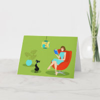 Rétro carte de voeux de femme de lecture