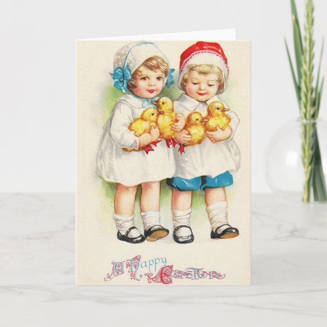 Rétro carte de voeux de Pâques d'enfants (Devant)