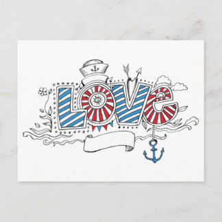 Rétro carte postale d'amour de marin nautique
