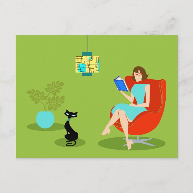 Rétro carte postale de femme de lecture (Devant)