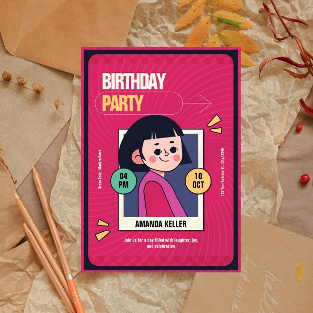 Retro Cartoon Girl Anniversaire Fête Invitation (Créateur téléchargé)