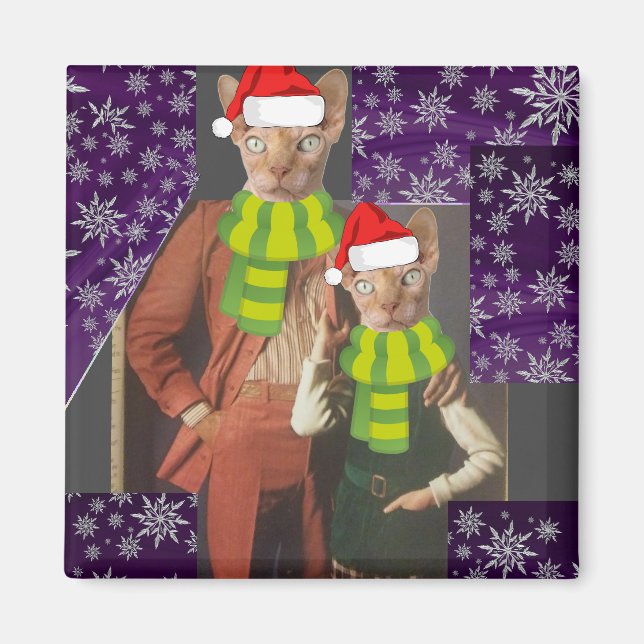 RETRO CAT 1970's FUNNY CHRISTMAS MAGNET (Devant)