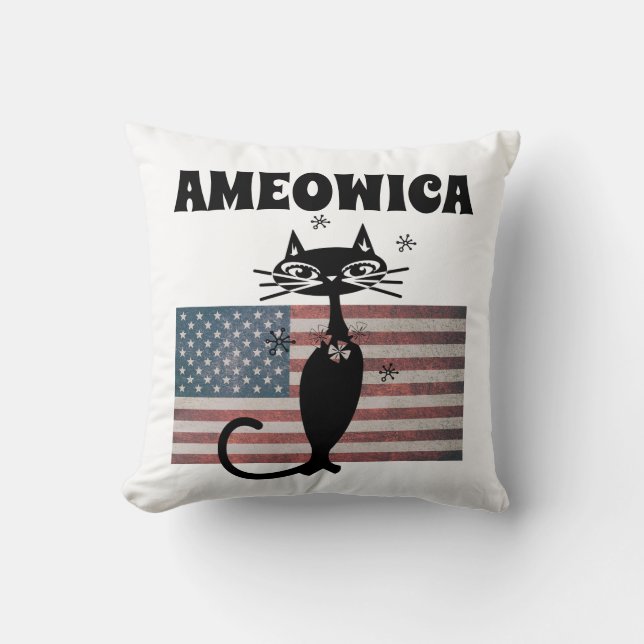 RETRO CAT AMEOWICA PATRIOTIQUE 4 JUILLET Coussin (Recto)