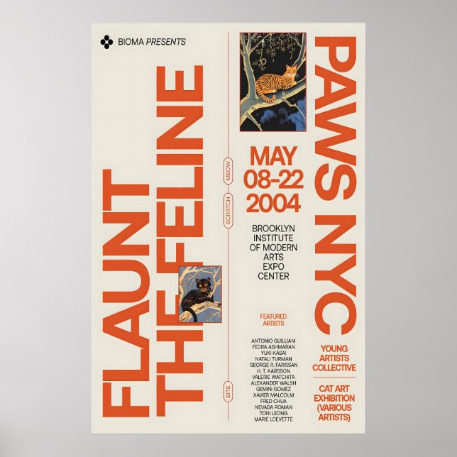 Retro Cat Art Exhibition Poster NYC Feline Show (Devant)