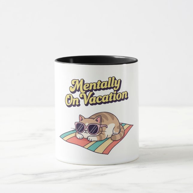 Retro Cat Vacation Brain Color Inside Mug (Centre)