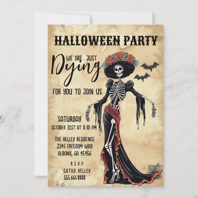Retro Catrina Skeleton Invitation - Halloween Part (Devant)