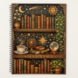 Retro celestial bookshelf book coffee lover<br><div class="desc">A cozy retro-inspired design featuring a charming celestial bookshelf filled with vintage books, delicate botanical accents, cosmic design elements and a comforting cup of tea or coffee.</div>