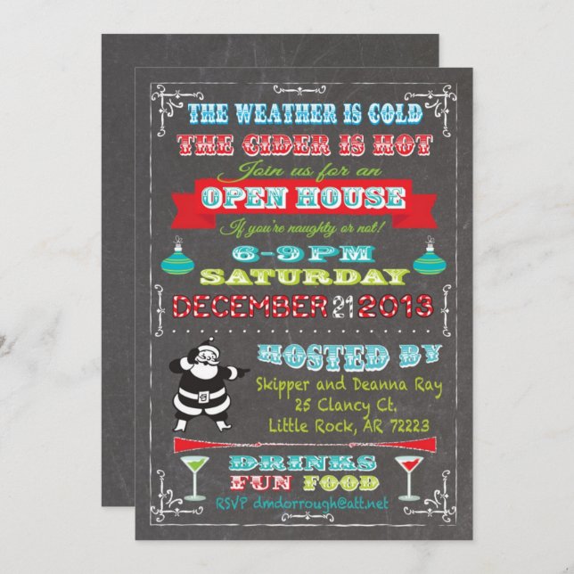 Retro Chalkboard Noël Fête Invitation (Devant / Derrière)