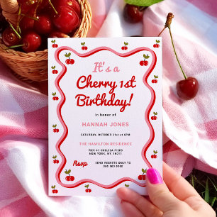 Retro Cherry 1er Invitation anniversaire