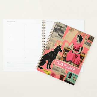 Retro Chien rose dame Collage Scrapbooking