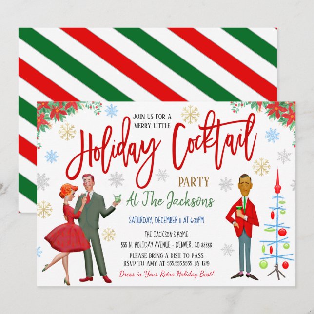 Retro Christmas Cocktail Party Invitation  (Devant / Derrière)
