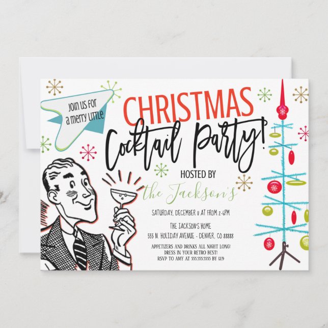 Retro Christmas Cocktail Party Invitation (Devant)