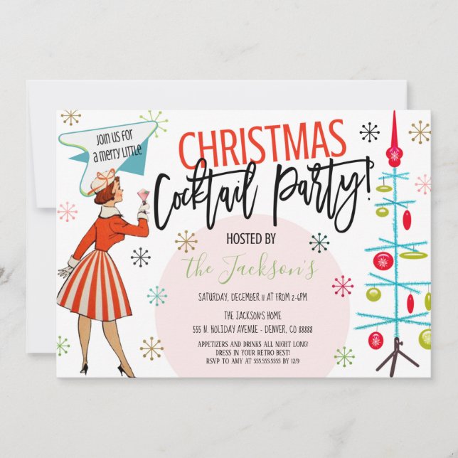 Retro Christmas Cocktail Party Invitation (Devant)