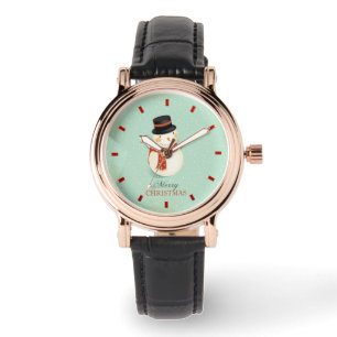 Retro Christmas Femmes de cuir noir Montre