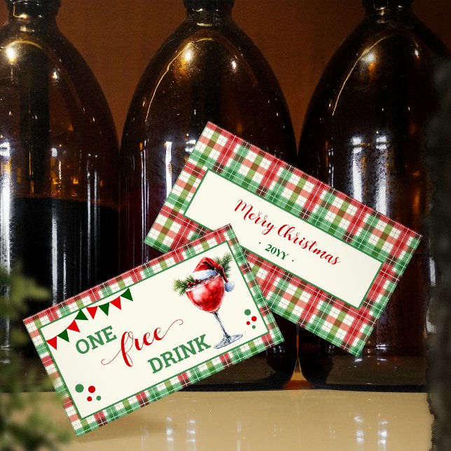 Retro Christmas Plaid Free Drink Party Ticket (Créateur téléchargé)