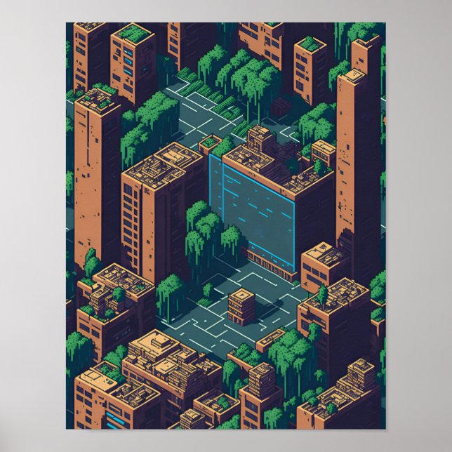 Retro City Top Down Pixel art Poster mural (Devant)