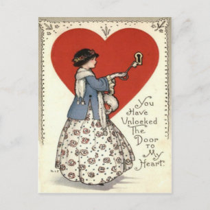 Rétro clé vintage de fille à la carte de Valentine