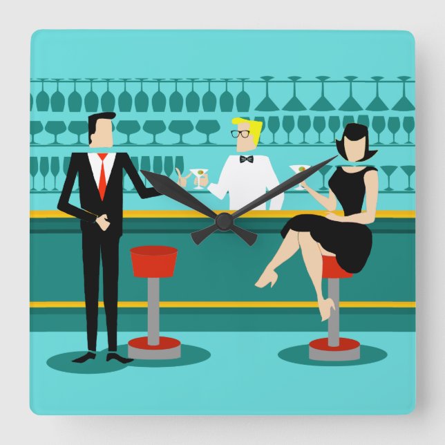 Retro Cocktail Lounge Horloge Mur Acrylique (Recto)