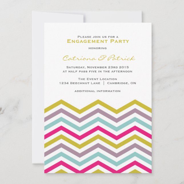 Retro coloré Chevron Engagement Party Invitation (Devant)