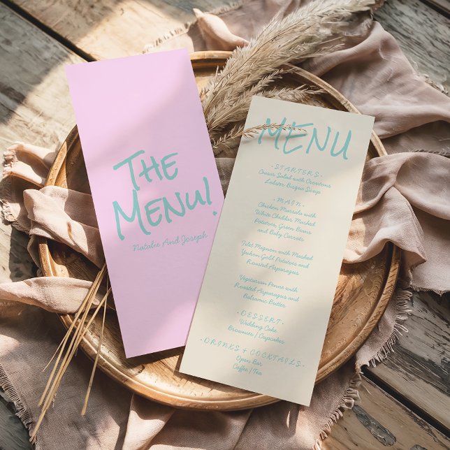 Retro Colorful Hand Written Pastel Wedding Menu  (Créateur téléchargé)