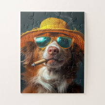 Rétro Cool Dog Yellow Hat Puzzle