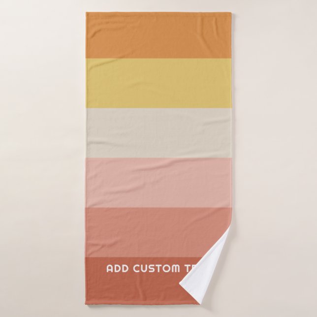 Retro Coral Sunset Stripes Minimal Sans Serif Nom (Serviette de bain)