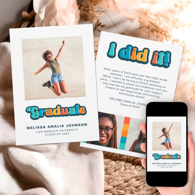 Retro couleur super 3 photo faire-part de graduati (Créateur téléchargé)