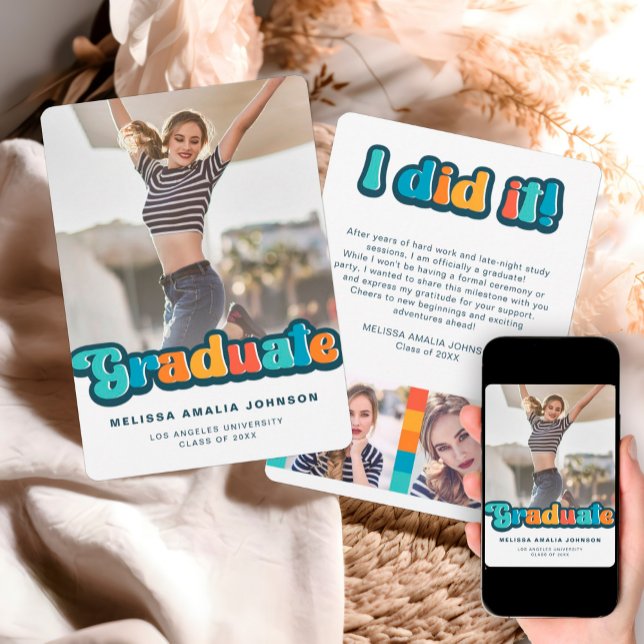 Retro couleur super 3 photo faire-part de graduati (Créateur téléchargé)