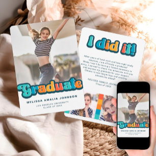 Retro couleur super 3 photo faire-part de graduati