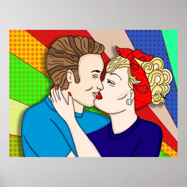 Retro Couple Kissing, affiche Pop Art des années 1 (Devant)