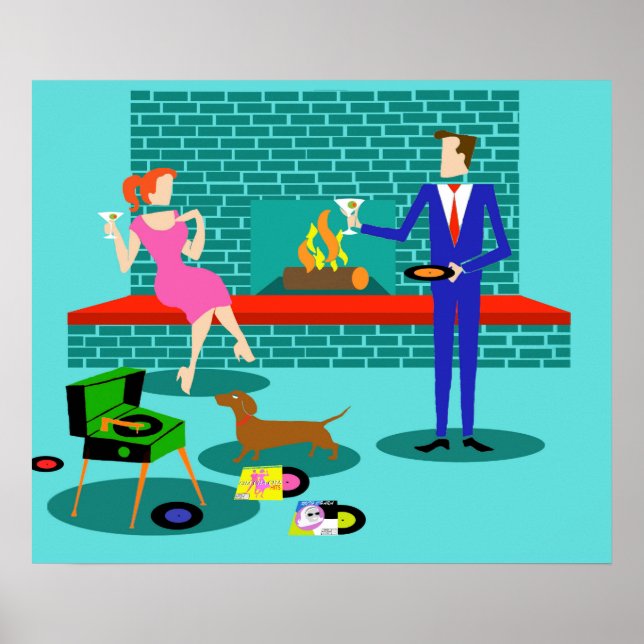 Retro Couple with Dog Poster (Devant)