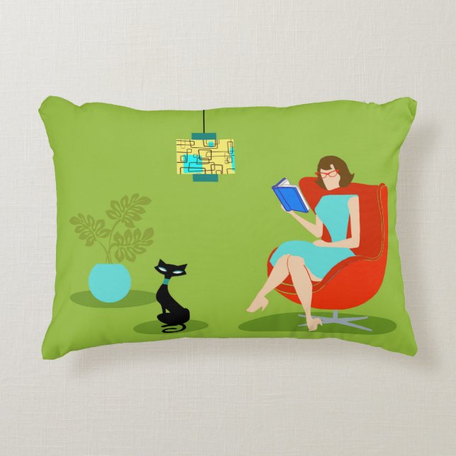 Rétro coussin d'accent de femme de lecture (Devant)