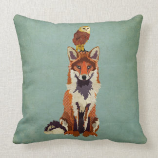 Rétro coussin de Fox et de hibou