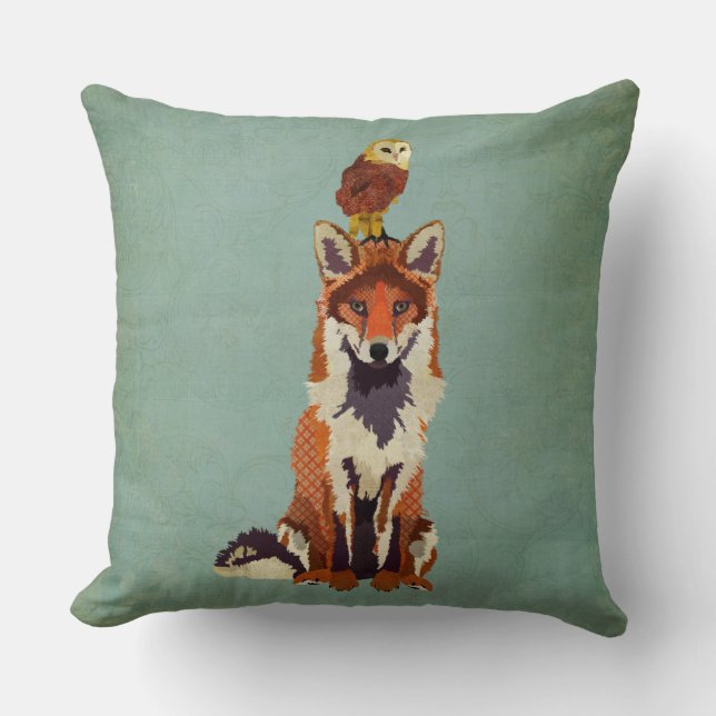 Rétro coussin de Fox et de hibou (Recto)