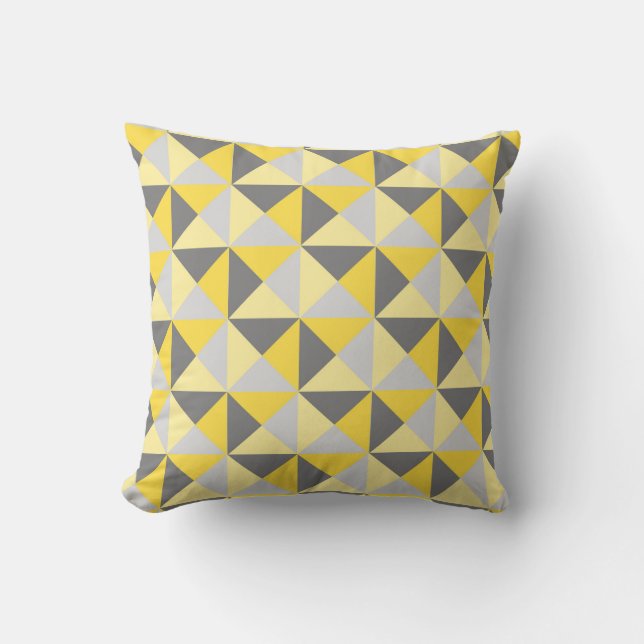Rétro coussin géométrique gris jaune de triangles (Recto)