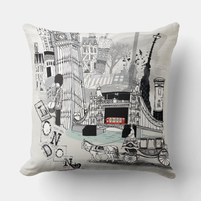 Rétro coussin imprimé de Londres par ville (Recto)