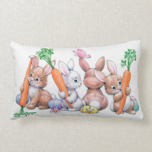 Rétro coussin vintage mignon de décor de lapins de