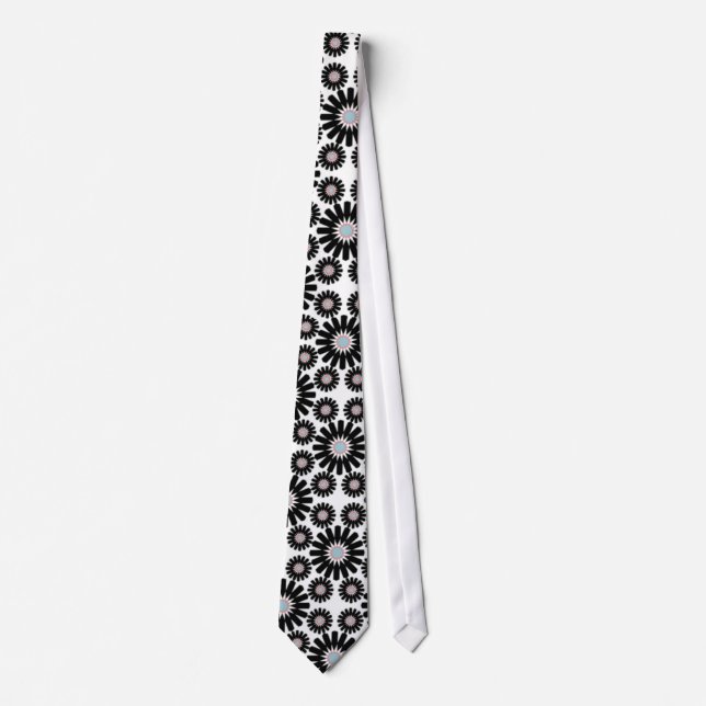 rétro cravate noire et blanche de motif de fleur (Devant)