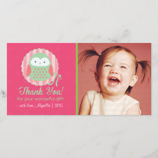 Retro Cute Owl rose et vert Merci fille