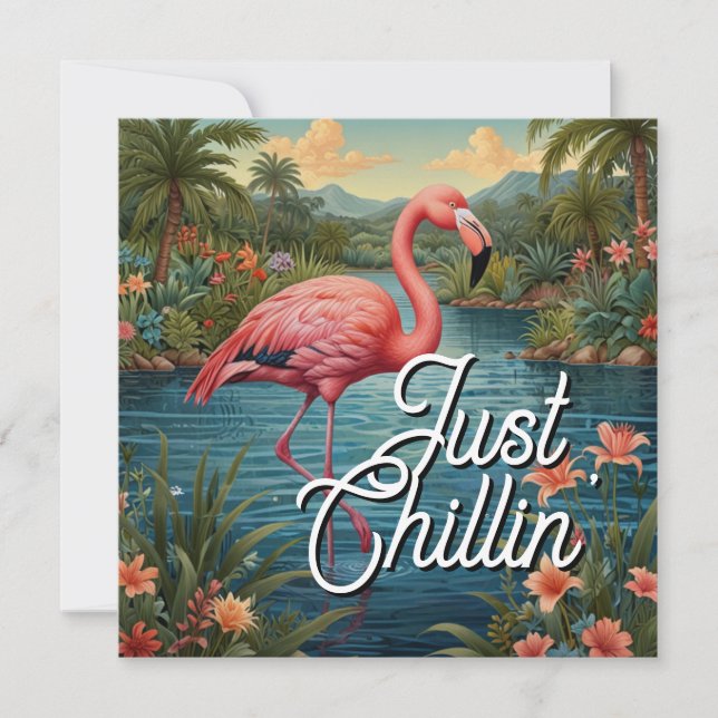 Retro cute pink flamingo tropical paradise   (Devant)