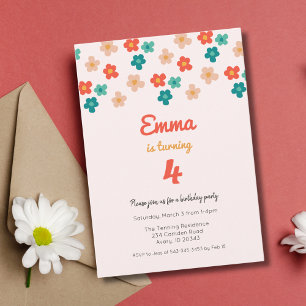 Retro Daisies Rose Girls Invitation de fête d'anni