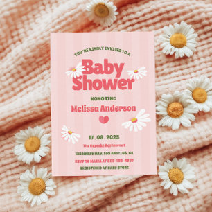 Retro Daisy Baby shower rose Invitation pour fille