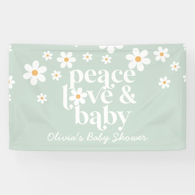 Retro Daisy boho Peace Love Baby shower Bannière (Horizontal)