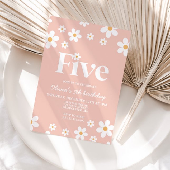 Retro Daisy Cinq Floral 5e Anniversaire Invitation (Créateur téléchargé)