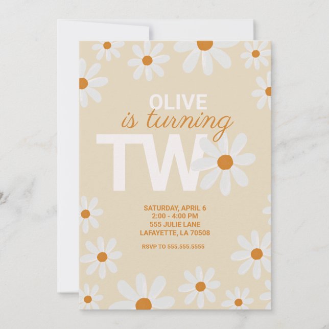 Retro Daisy Invitations de fête d'anniversaire (Devant)