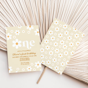 Retro Daisy One Floral 1er anniversaire Invitation