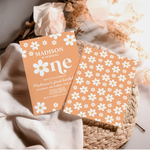 Retro Daisy One Floral 1er anniversaire Invitation